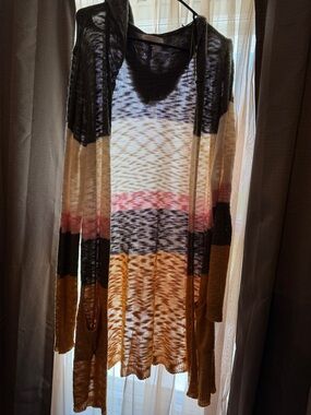 Striped Open-Front Lightweight Knit Cardigan - Multicolor